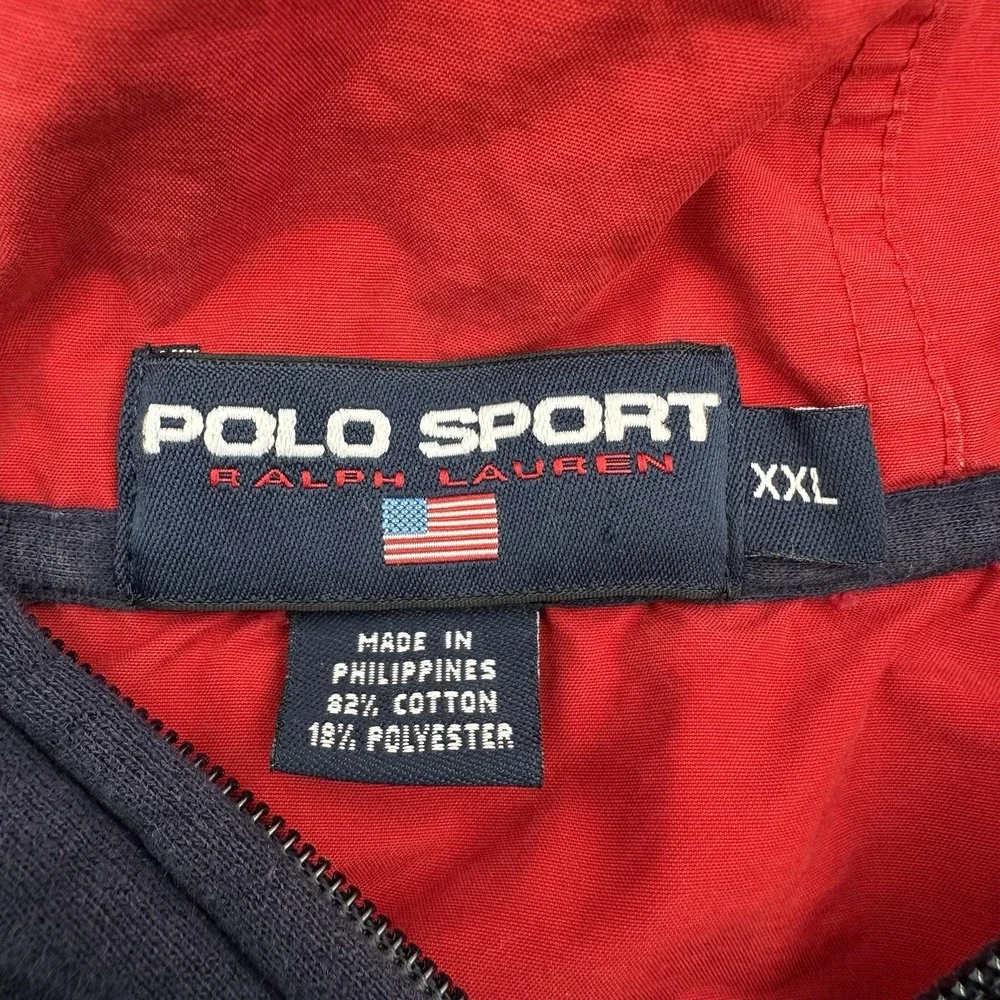 Vtg 90s Polo Sport Ralph Lauren Zip Up Hoodie XXL Navy Red Nylon Hooded Jacket